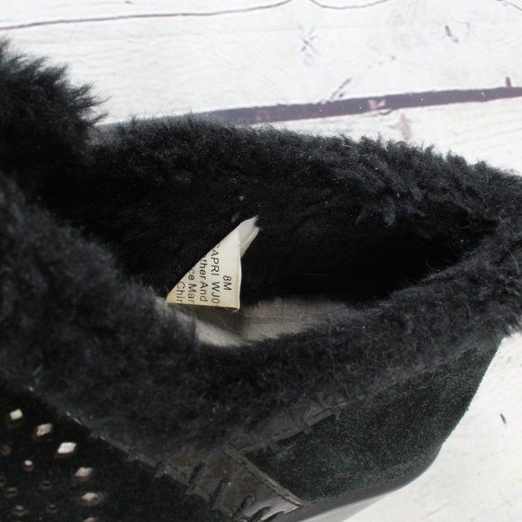 J-41 Adventure Crew Black Suede Faux Fur Lined Heeled Clog Shoe Size 8 M - Picture 7 of 9